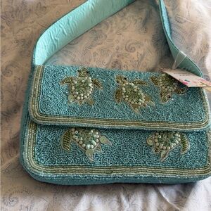Embellished Sea Turtle Beaded Bag - Turquoise